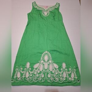 Lilly Pulitzer Preppy Green Embroidered Eyelet Dress Sz 4